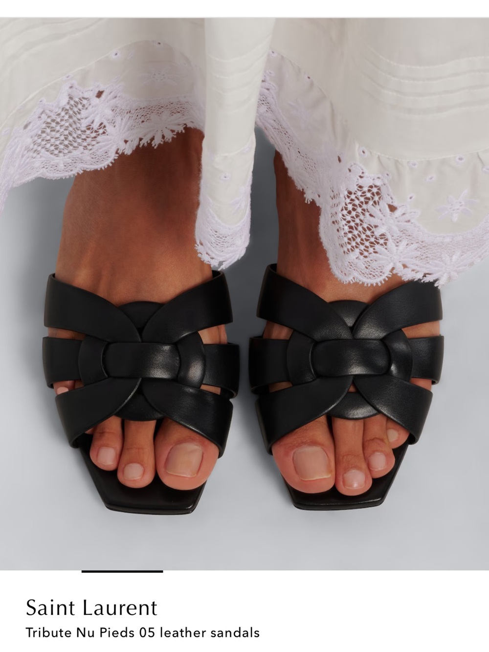 Yves Saint Laurent Black Leather Woven Slide Mules